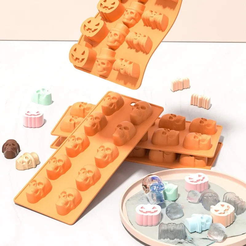 Halloween Silicone Molds Pumpkin Candy Mould Tray Pumpkin Ghost Bat Skull Fondant Chocolate Moulds for Craft Cupcake Soap Jelly Oasis Select