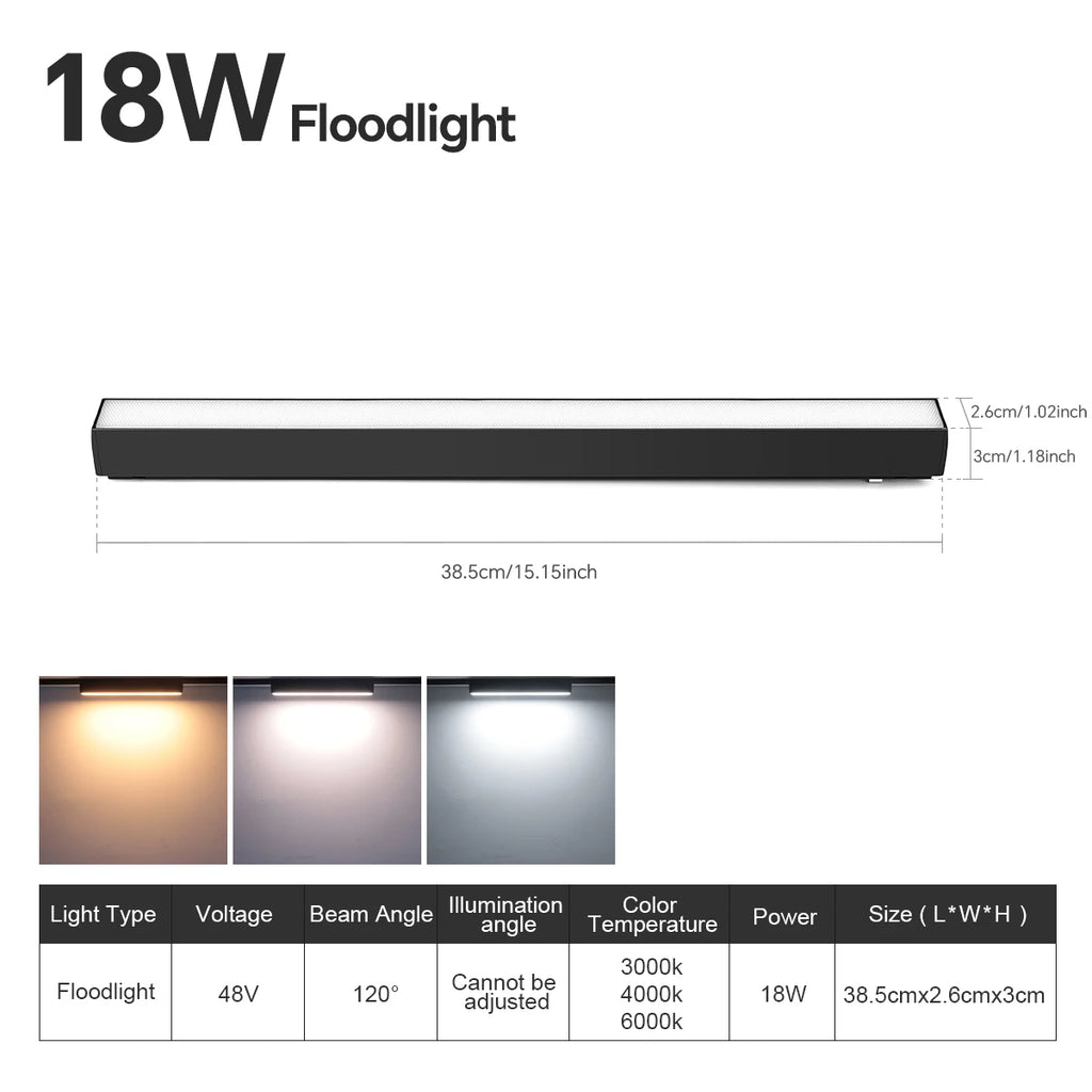 LED Magnetic Track Light Rail Spotlight Lamp Dimmable Ultra Thin Indoor Surface Mounted Lighting Wall Celing Light Rail-8mm Oasis Select 18W LED Floodlight