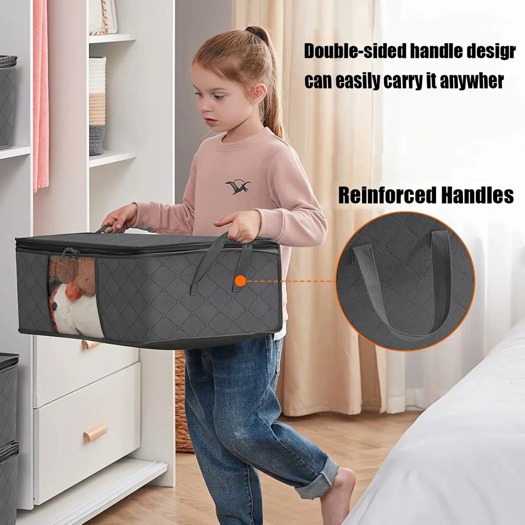 35L Fabric Storage Bags with Clear Viewing Windows - Quilted, Foldable Organizer Boxes for Clothes, Toys, Blankets & Bedding Oasis Select