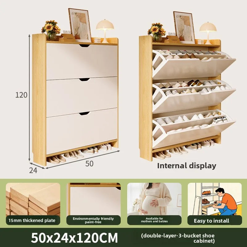 Solid wood shoe cabinet large-capacity multi-layer storage integrated of the home small narrow tipping bucket shoe Oasis Select Double layer 50