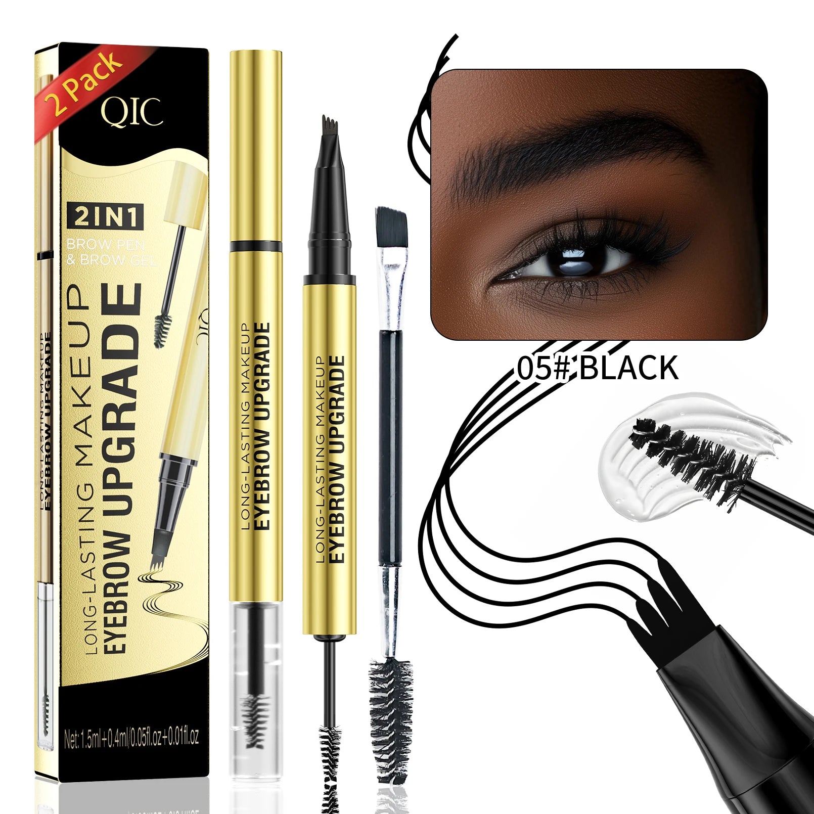 QIC 4-Tip Waterproof Liquid Eyebrow Pen – 5 Colors