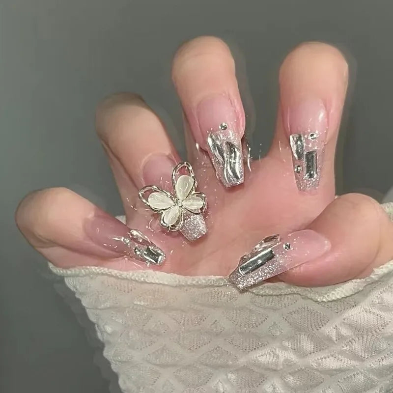 Fashion French Fake Nails, Gradient Handmade Press on Nails, Wearable Removable Glue on Nail Art Tips for Women Girls Daily Wear Oasis Select H