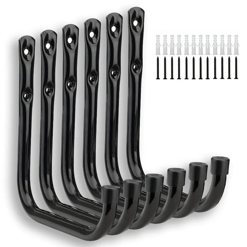 6 Pack Heavy Duty Stainless Steel Wall Hooks, Rustproof J-Shaped Hooks for Garage Workshop, Space Saving for Cords Tools Coats Oasis Select
