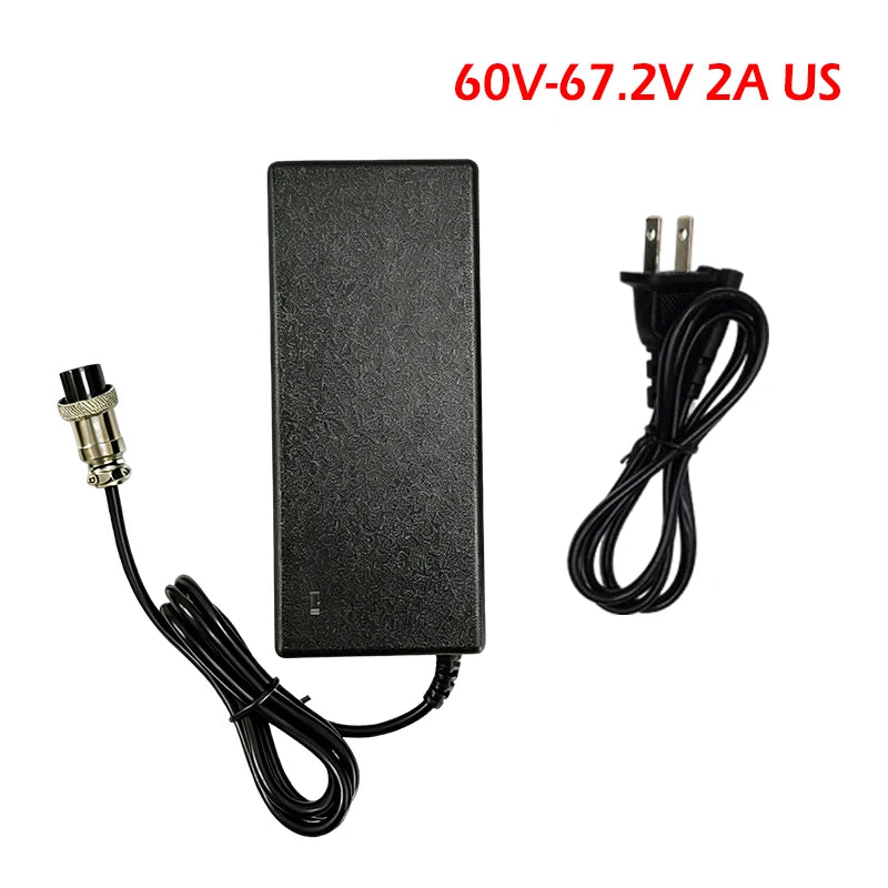 60V 67.2V 2A Lithium Battery Charger With 12mm-3pin GX16 Connector For ZERO 10X,Kaabo Mantis 10,VSETT 10+ Battery Power Adapters Oasis Select 60V 67.2V 2A US