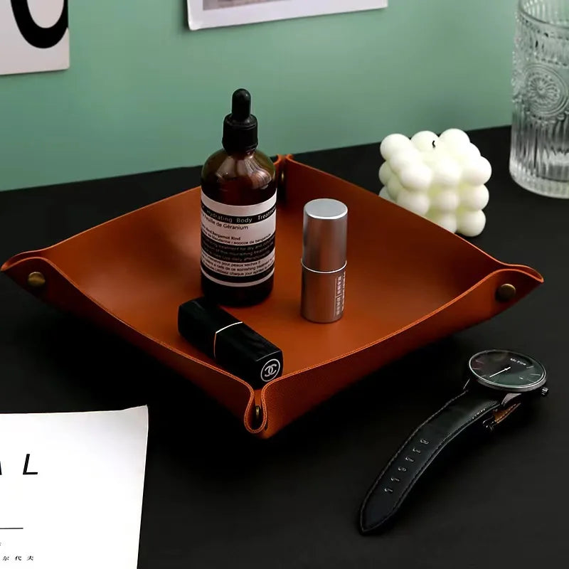 Living Room Entrance Key Storage Box Leather Desktop Cosmetics Storage Box Sundry European Tray Storage Box Oasis Select