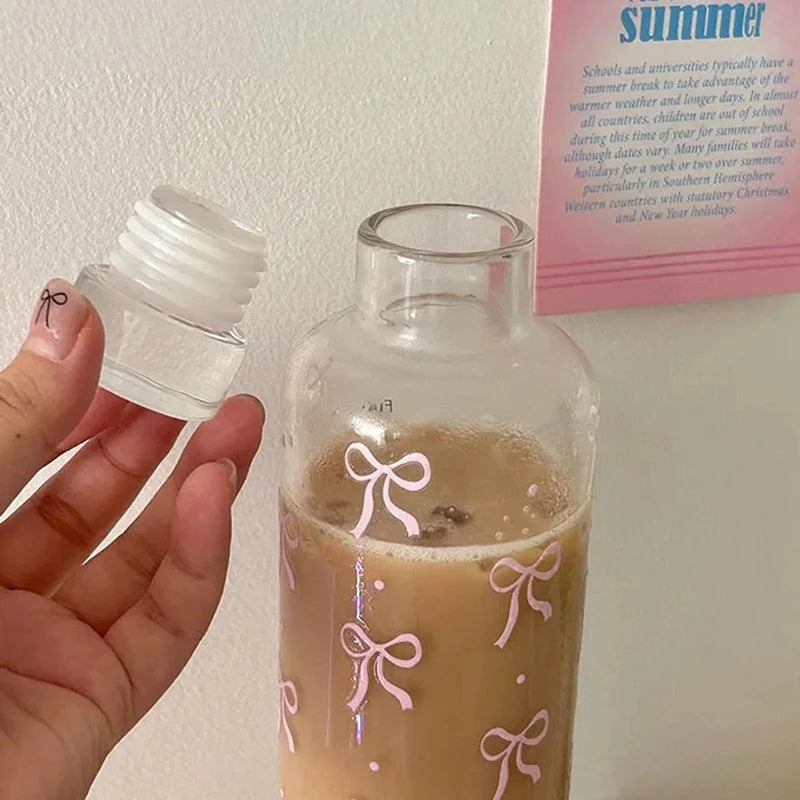 1pcs 500ML Kawaii Bow Plastic Water Bottle With Time Scale Transparent Water Cup Outdoor Sports School Drinking Water Bottle Oasis Select