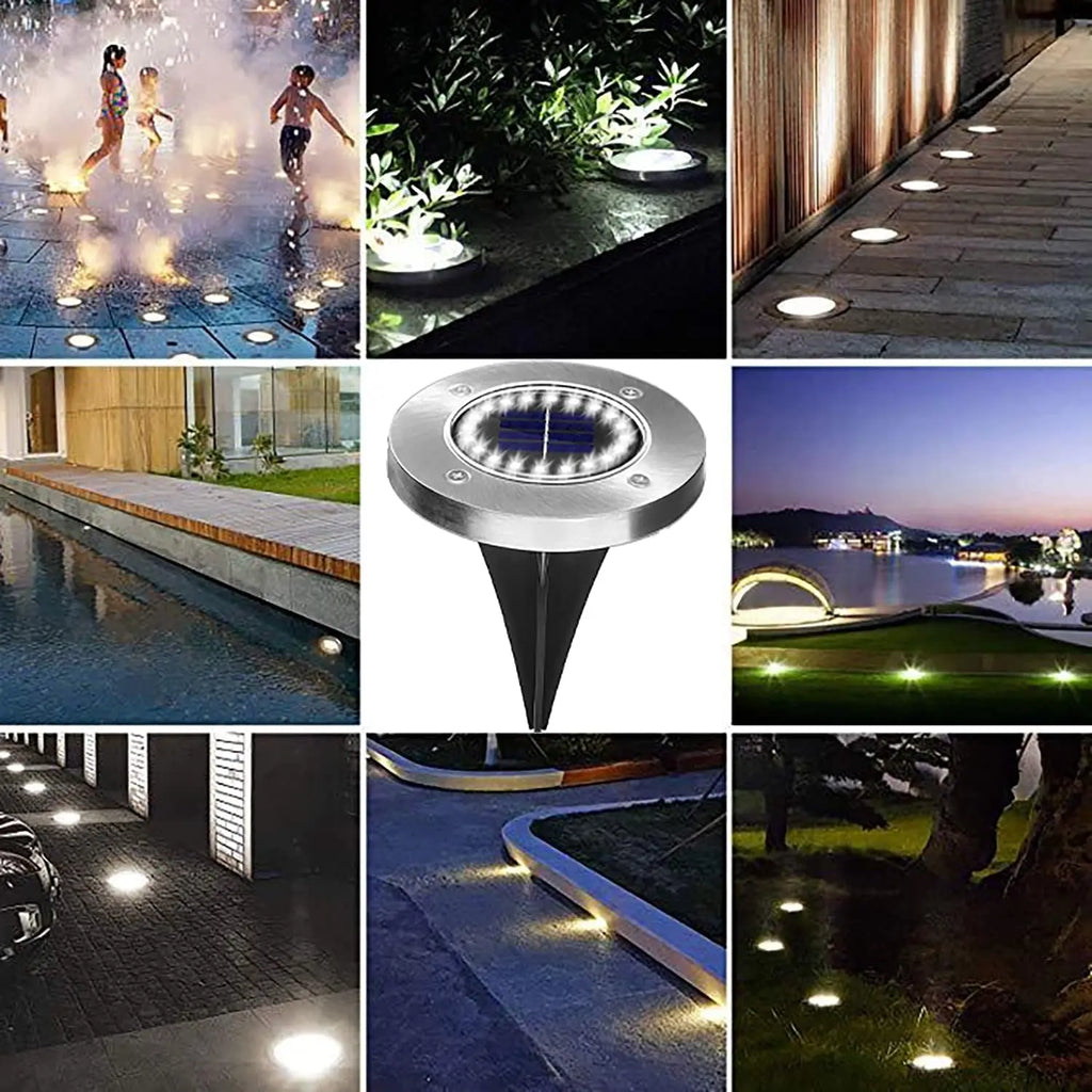 Solar LED Ground Lights 20 LED Outdoor Disk in-Ground Garden Light Set Waterproof Bright Landscape Lighting for Yard Patio Oasis Select