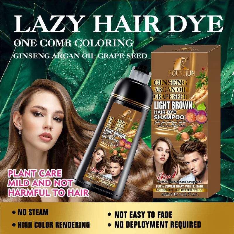 ROUSHUN Light Brown Hair Color Shampoo | Ginseng & Ginger 420ml