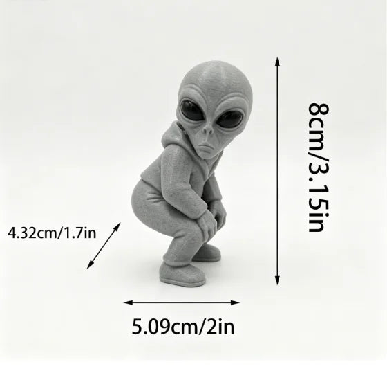 Squatting Hooded Alien Figurine 3D Printed Mini ET Desk Decor Statue Cool Intergalactic Space Ornament for Gaming Office Desktop Oasis Select Electric buttocks 5