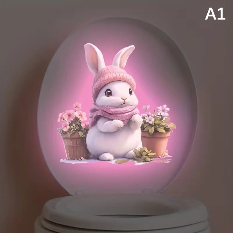 SU Glow in the Dark Toilet Sticker Cute Rabbit Carrot Toilet Adhesive Removable Toilet Sticker Wall Sticker Home Bathroom Decor Oasis Select A1