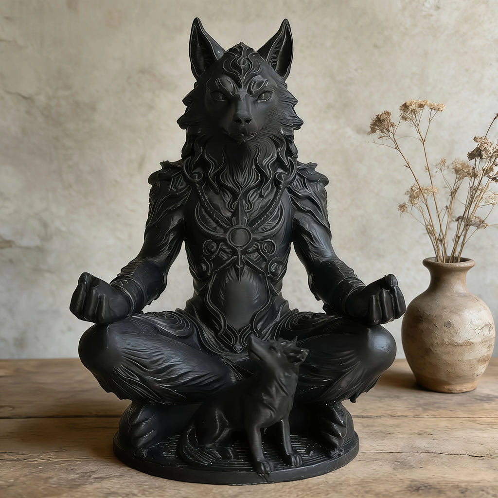Meditation Wolf Figurines Mystical Werewolf Statue Gothic Style Animal Think Ornaments Home Office Bedroom Yoga Room Decor Gifts Oasis Select