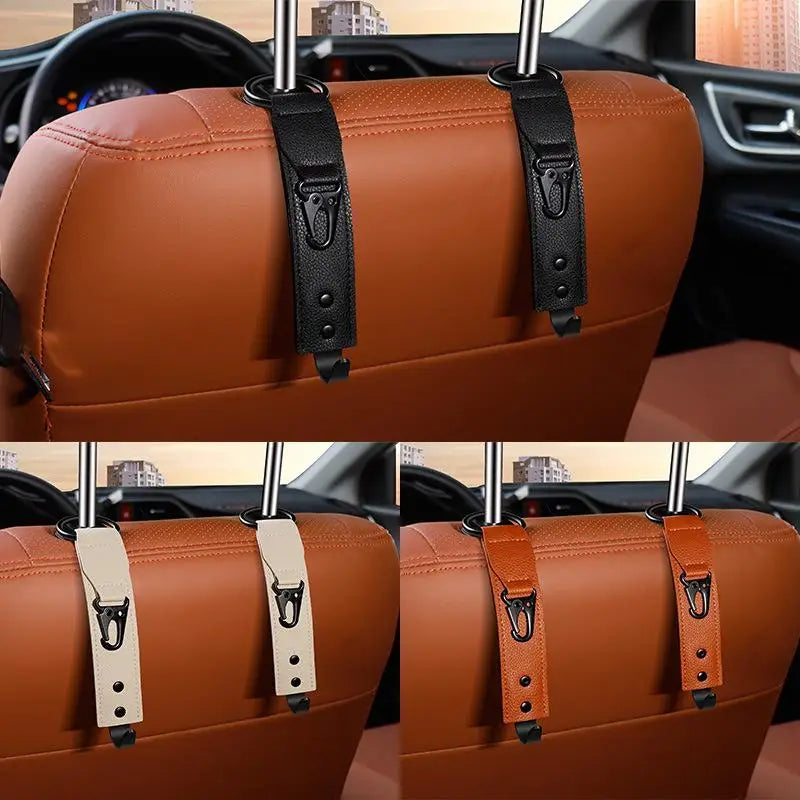 PU Leather Hooks For Car Storage Clips Front Seat Headrest Organizer Holder Auto Fastener Hangers Car Interior Accessories Oasis Select