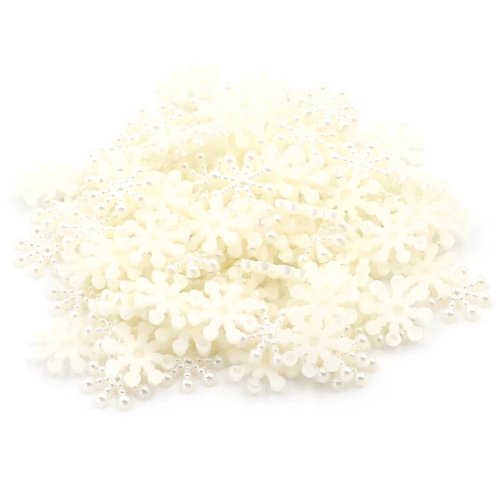 100pcs White Pearl Resin Snowflake Flatbacks Embellishments DIY Phone Christmas Decorations Scrapbooking Crafts 12mm Oasis Select Beige