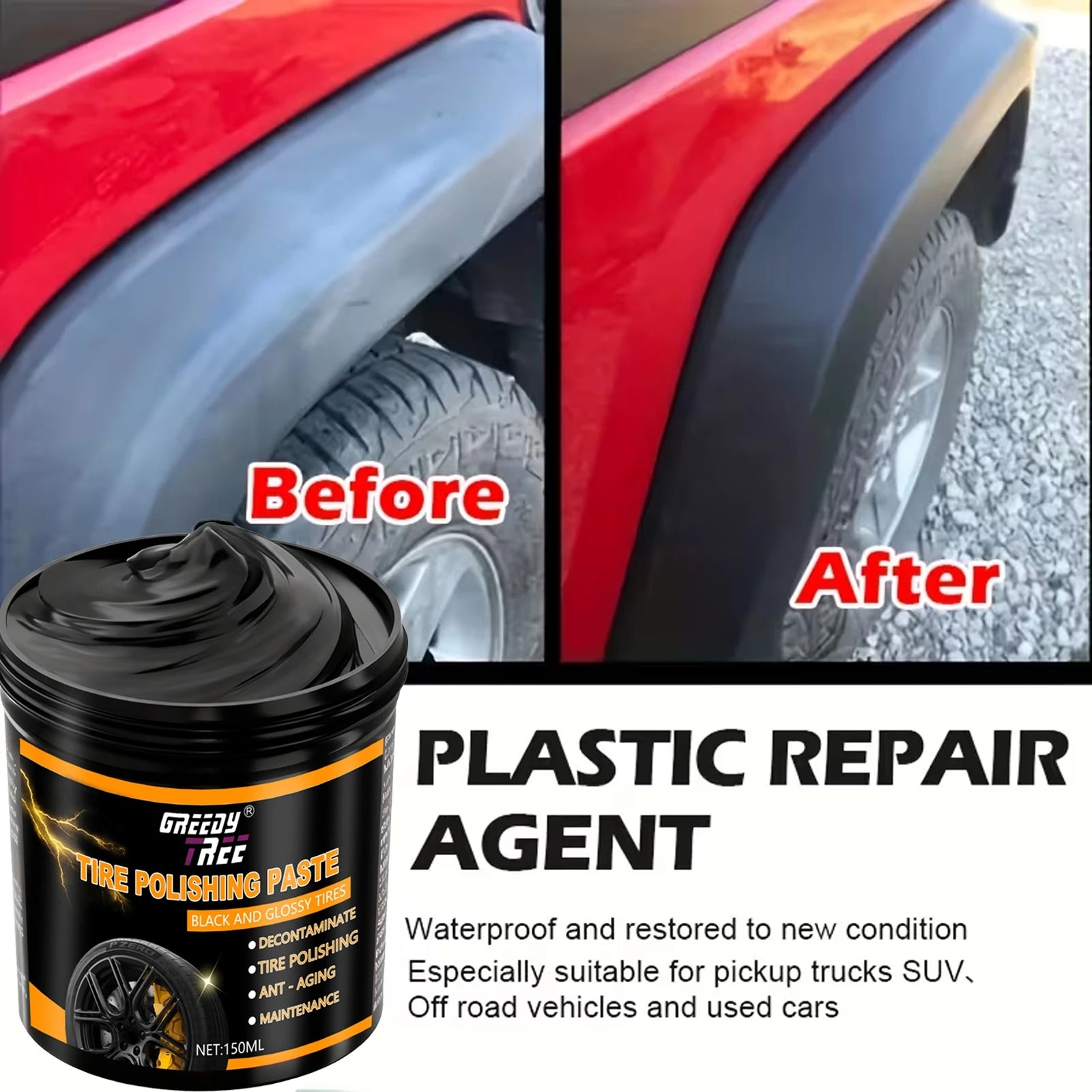 Tire & Plastic Restorer Cream - Deep Black Shine for Faded Tires, Rubber & Plastic Parts | Restore Color, Repair Cracks, Prevent Oasis Select