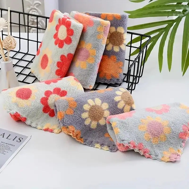 5Pcs Kitchen Cleaning Cloths Soft Absorbent Dishcloth Coral Sunflower Wiping Towel Rags Household Cleaning Cloth 30X30CM Oasis Select Default Title