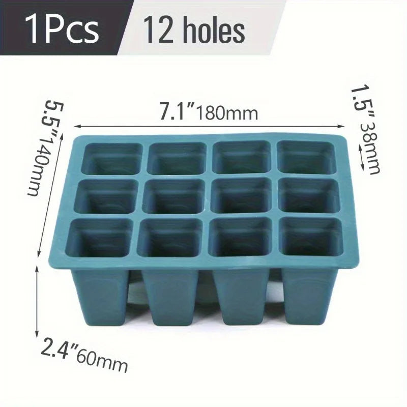 9 Plaid Pattern Square Silicone Seed Germination Tray with Drainage Holes Greenhouse Seedling Container Plant Pot Oasis Select green