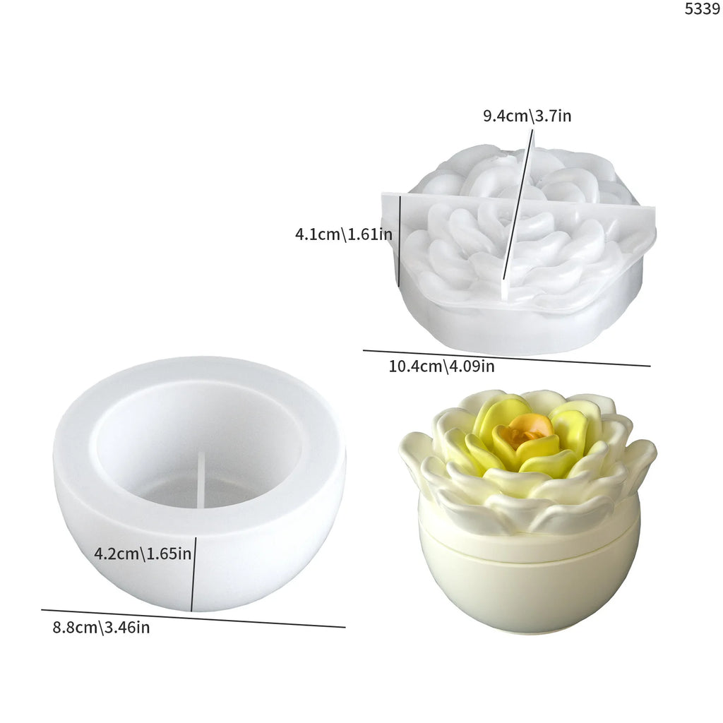 Round Peony Camellia Flower Silicone Mold DIY Candle Jar Aromatherapy Gypsum Resin Storage Box Flowerpot Craft Mold Oasis Select A