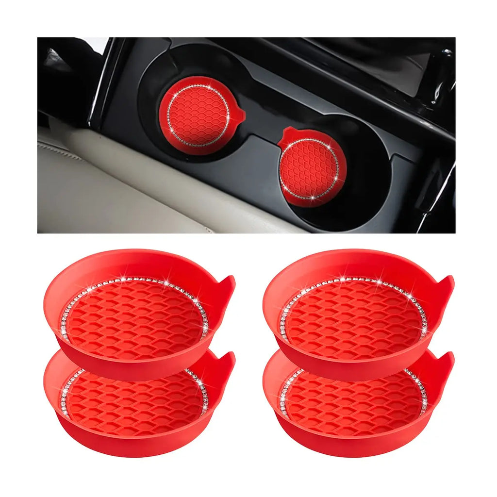 Bling Rhinestone Car Cup Holder Coasters | Non-Slip Rubber Pads