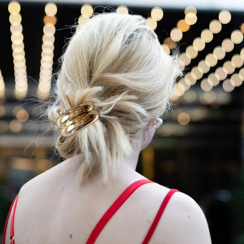 Metal Hair Ties 4X Geometric Elastic Hair Ropes Fashion Gold Hair Cuff Wrap Decorative Hair Bands Ponytail Holders for Women Oasis Select