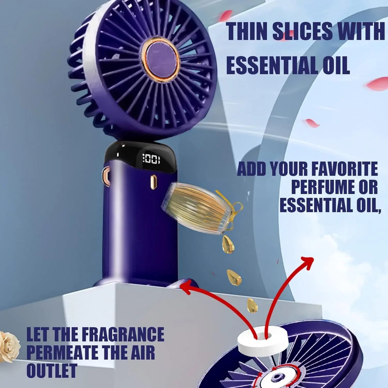 N15 Foldable USB Rechargeable Mini Fan with LED Display & Base