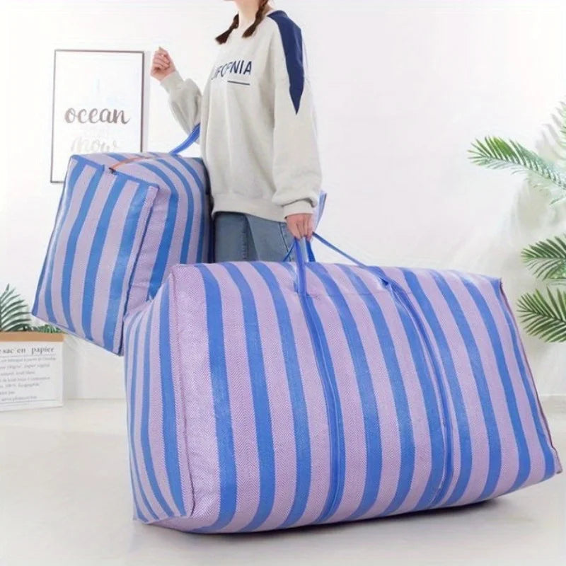 180L Large-capacity Car Travel Storage Bag, Quilt, Thickened Blue and White Nylon Bag, Duffel Bag, Portable Moving Bag Oasis Select