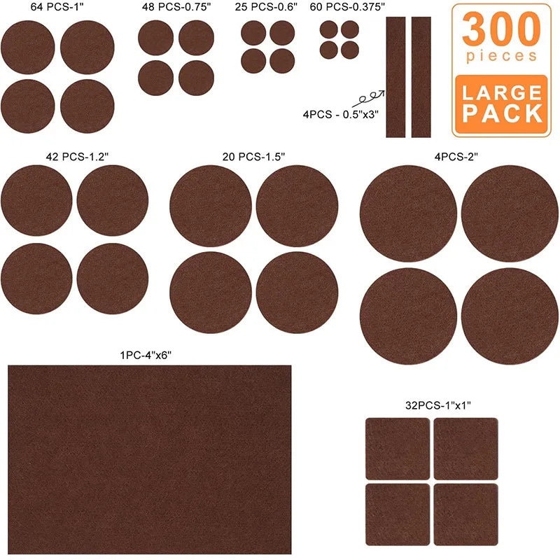 300PCS Value Pack Felt Chair Leg Pads Various Sizes Self Adhesive Furniture Protectors for Hardwood Floor Oasis Select