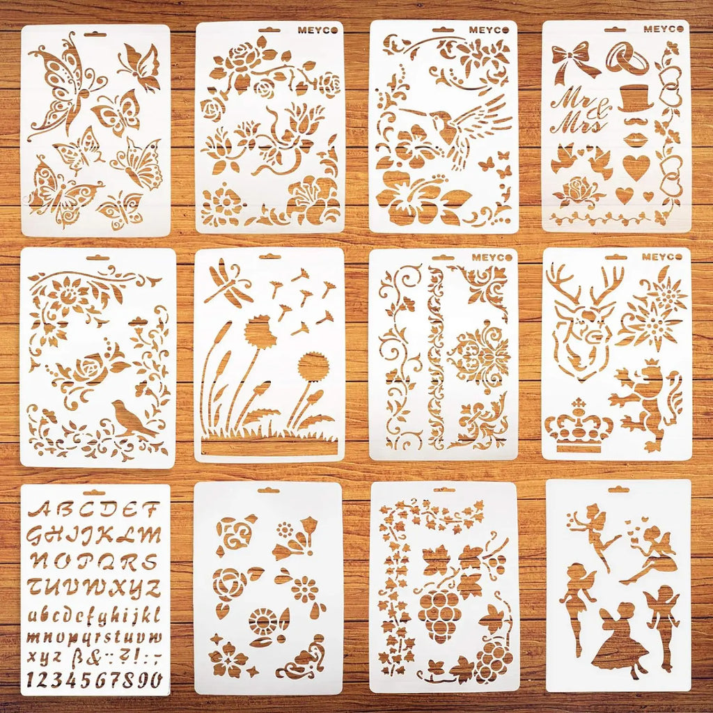 12PCS DIY painting template alphabet painting scrapbook stamping relief decorative paper card template Oasis Select WHITE