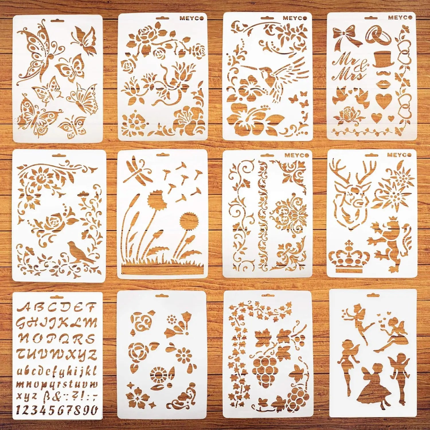 12PCS DIY painting template alphabet painting scrapbook stamping relief decorative paper card template Oasis Select WHITE