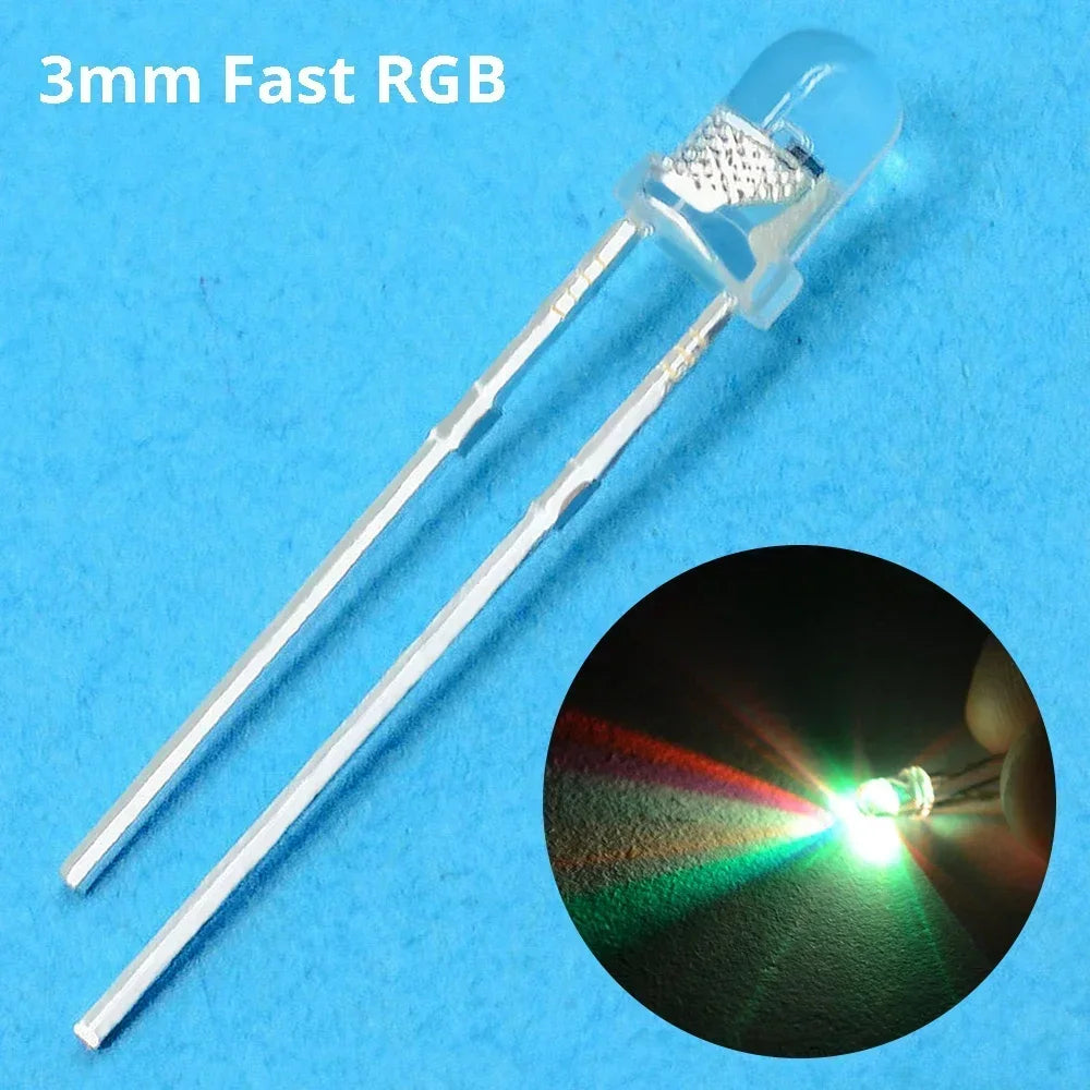 10PCS 3mm RGB Flash LED Diodes – Fast & Slow Rainbow Color