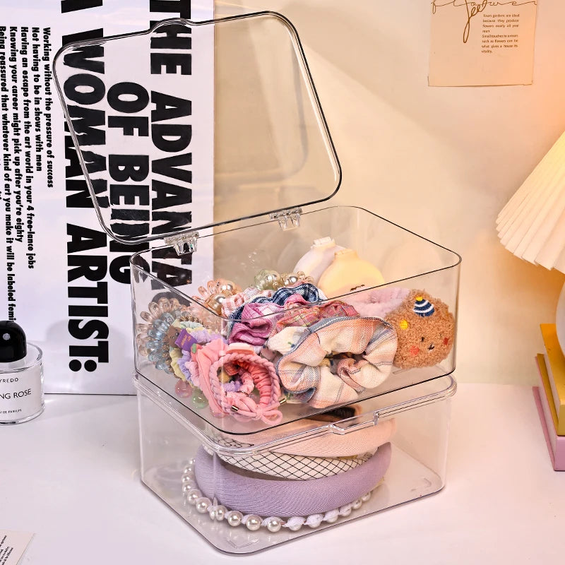 1pc transparent/transparent black flip cover hair accessory storage box desktop stackable jewelry hair accessory storage box Oasis Select