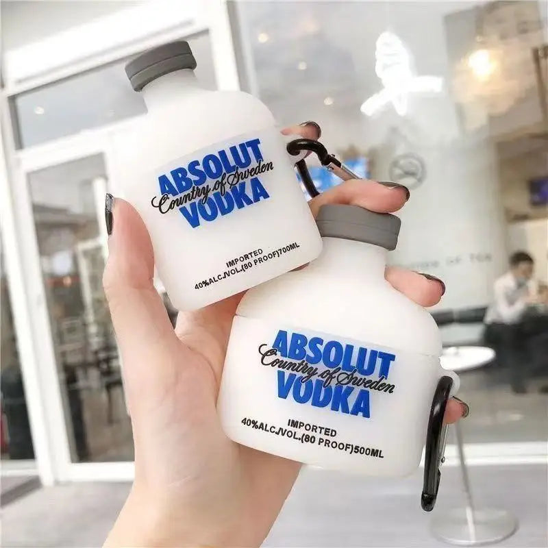 3D Vodka Bottle Silicone AirPods Case with Pendant Clip