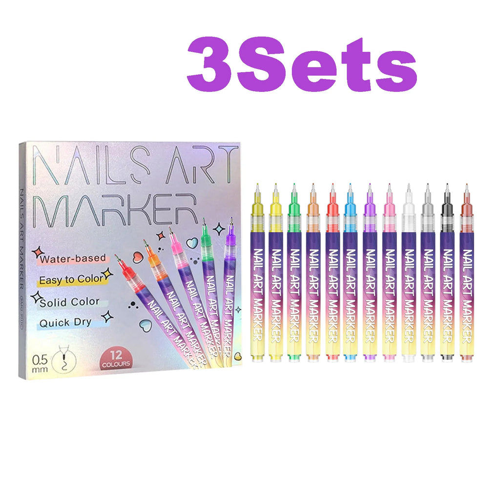 12pcs/Set Nail Art Graffiti Pen DIY Nail Art Painting Pens Abstract Lines Fine Design Multi-Color Drawing Nail Painting Tools Oasis Select 3 Sets