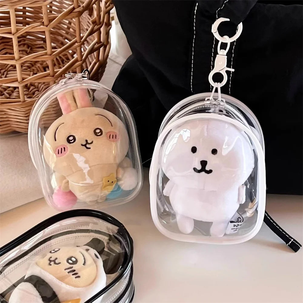12cm PVC Transparent Storage Bag with Keychain Multicolor Cartoon Doll Display Box Dustproof Case Earphones Gift Organizer Bags Oasis Select