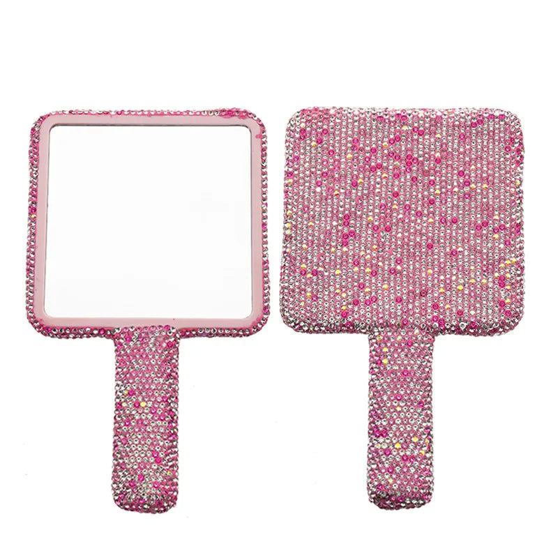 Diamond Rhinestone Handheld Makeup Mirror – Heart Round Square