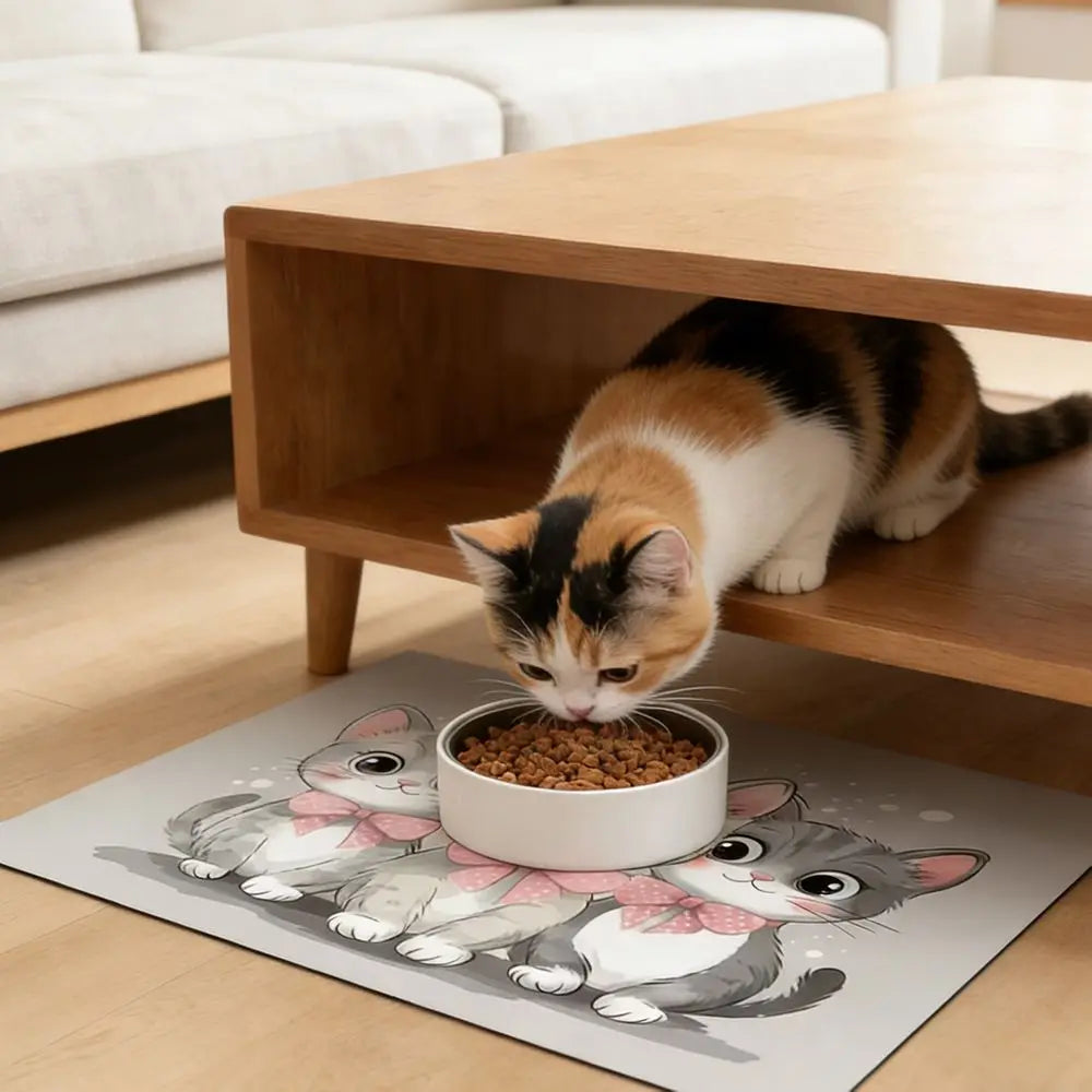 Practical Cartoon Cat Feeding Mat Non-slip Diatom Mud Dog Food Bowl Mat Quick-dry Desktop Pet Bowl Pad for Pet Shop Oasis Select