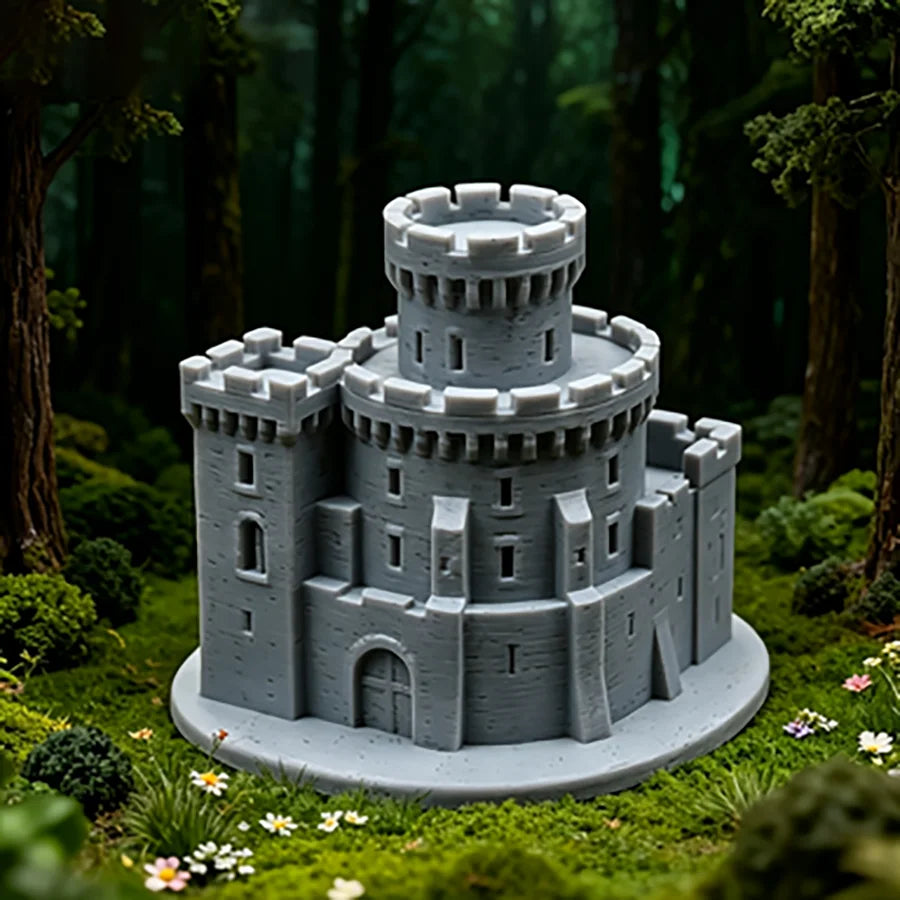 3D Printed Mini Medieval Gothic Ruin Castle Model Tabletop RPG Terrain Craft Diorama Photography Prop Miniature Castle Decor Oasis Select Light Grey