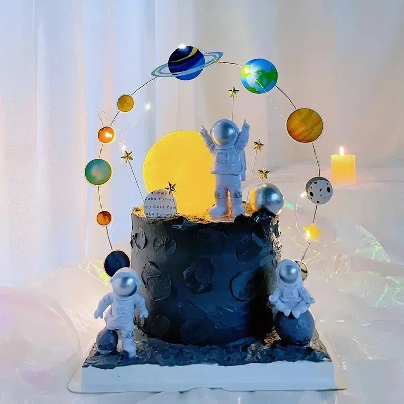 Astronaut Cake Topper Outer Space Birthday Decoration Astronaut Cake Decoration Planet Moon Baby Shower Kids Party mariage doré Oasis Select