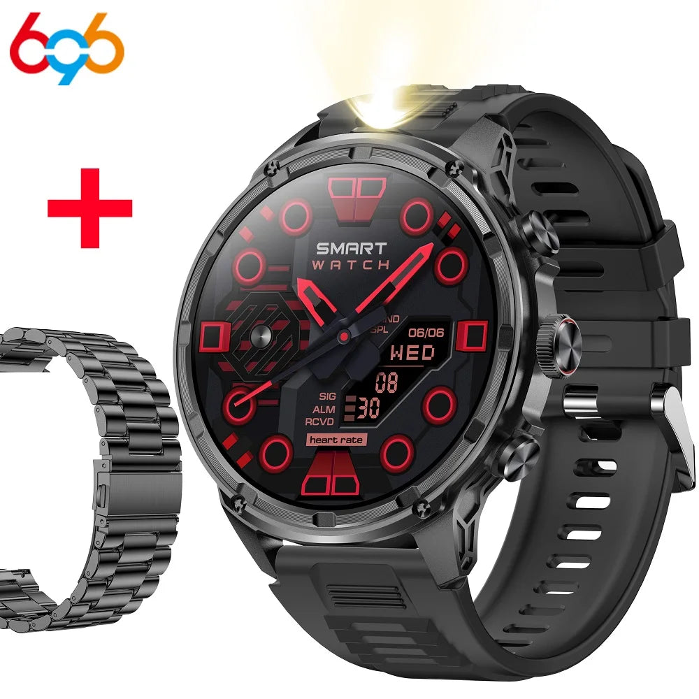 Waterproof Outdoors Smartwatch Flashlight Women Music Sports Blue Tooth Call 710mAh Heart Rate Health Monitor Smart Watches Men Oasis Select BKBKS A BK3M