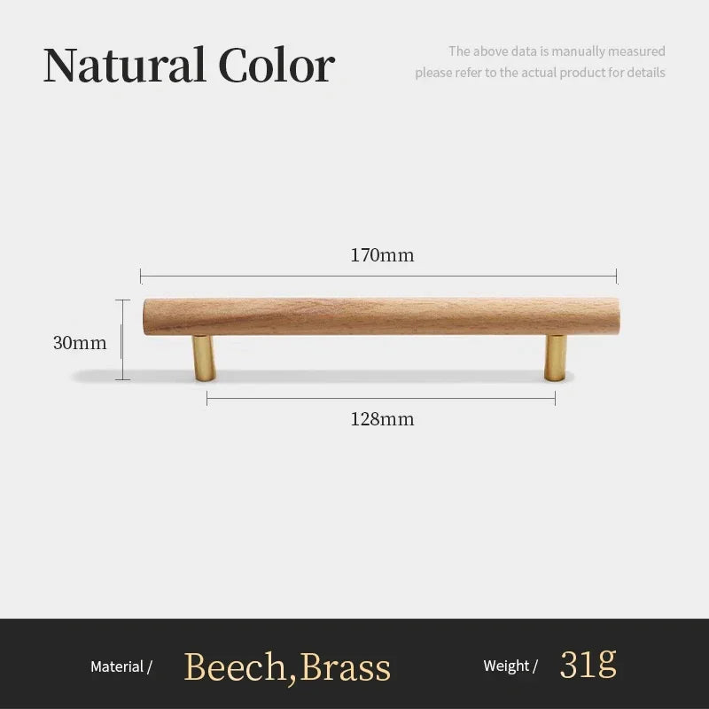 Nordic Walnut Wood Handle T Bar Drawer Knobs Cupboard Long Pulls Kitchen Cabinet Door Handle Furniture Decorate Pulls and Knob Oasis Select B8-128mm