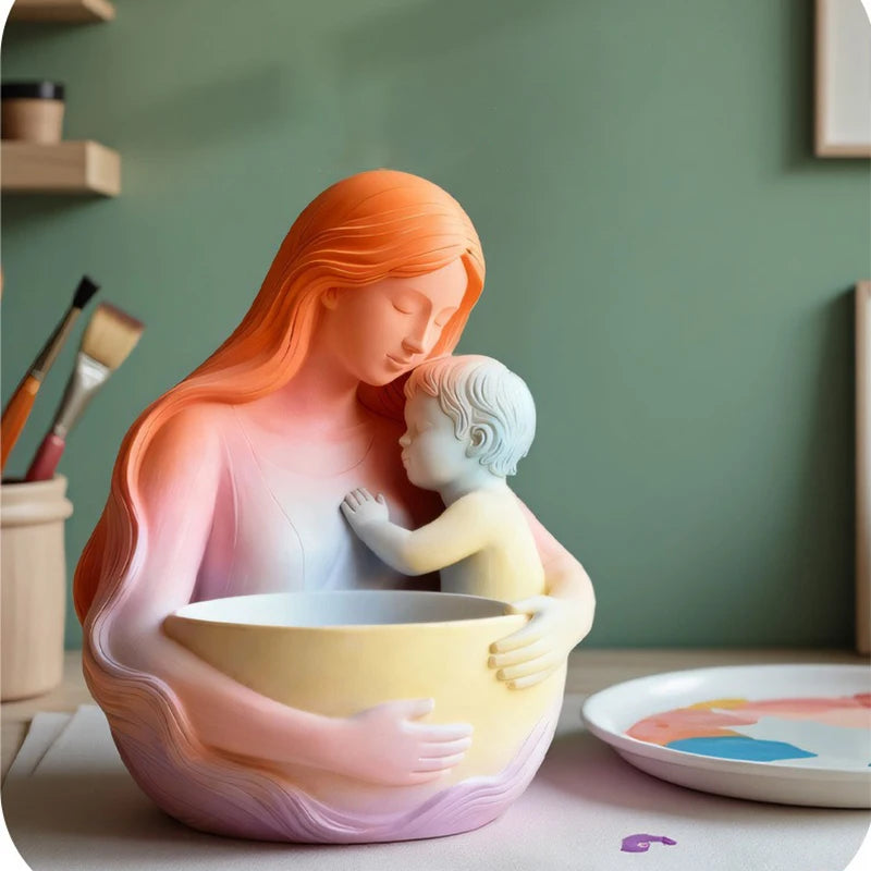 Mother Embraces Child Candle Cup Silicone Mold DIY Plant Small Flower Pot Gypsum Ceramic Mold Oasis Select