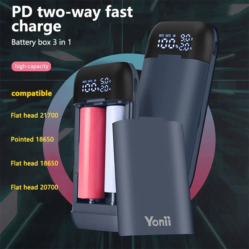 18650 Battery Charger Case DIY Power Bank Battery Charger Portable QC3.0 PD 18W Fast Charging Case for Lithium Batteries Oasis Select