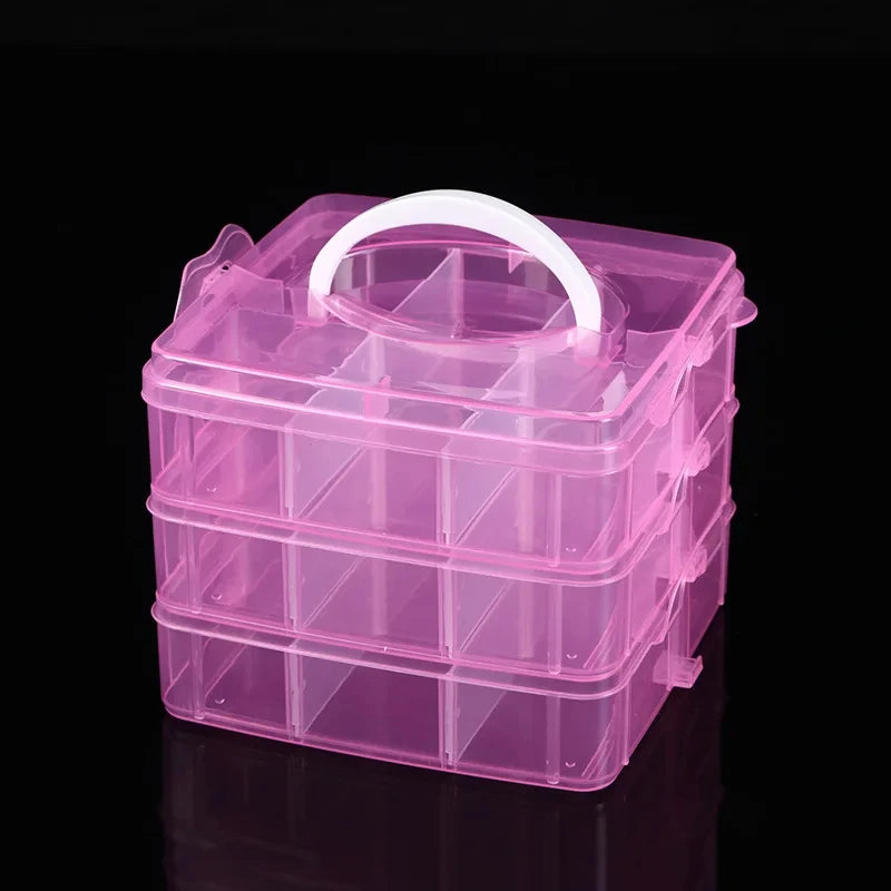 3 Tier 18-Grid Transparent Adjustable Stackable Compartment Slot Plastic Storage Box For Organizing Toys Jewelry Accessories Oasis Select 2pcs Pink