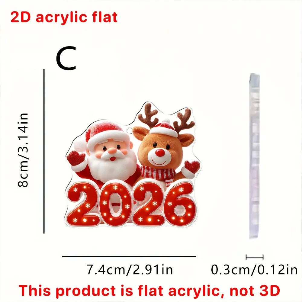 2026 Acrylic Santa & Reindeer Christmas Pendant Ornament