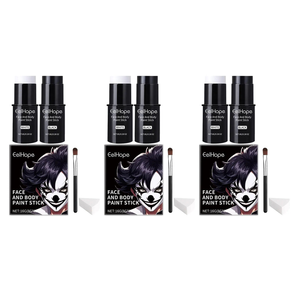 Halloween Black White Face Painting Kit Lasting Waterproof Color Smooth Draw Quick Dry DIY Body Art Painting Pigment Makeup Set Oasis Select 3 X paint stick set