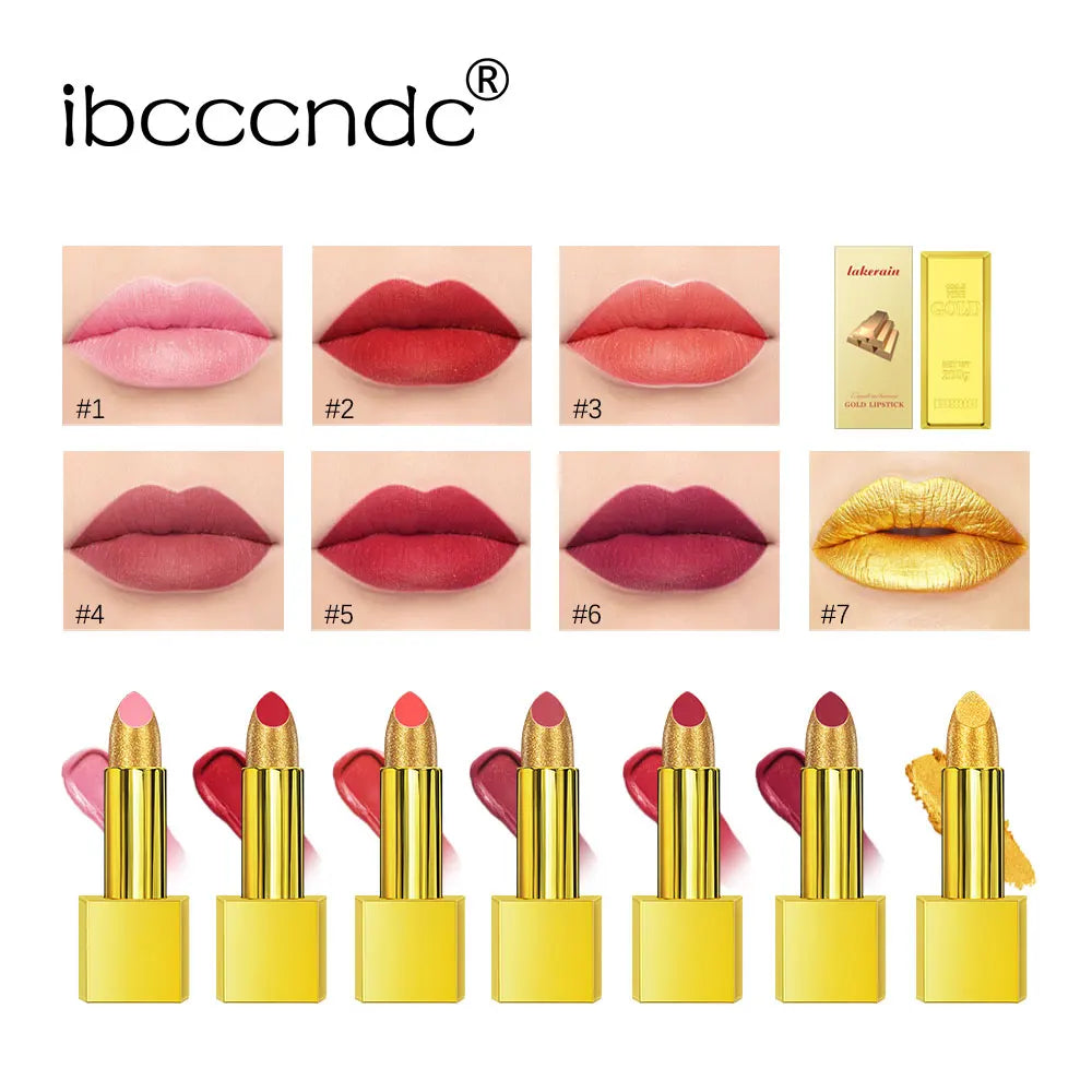 Shimmer Gold Metallic Glitter Lipstick – Long-Lasting Waterproof