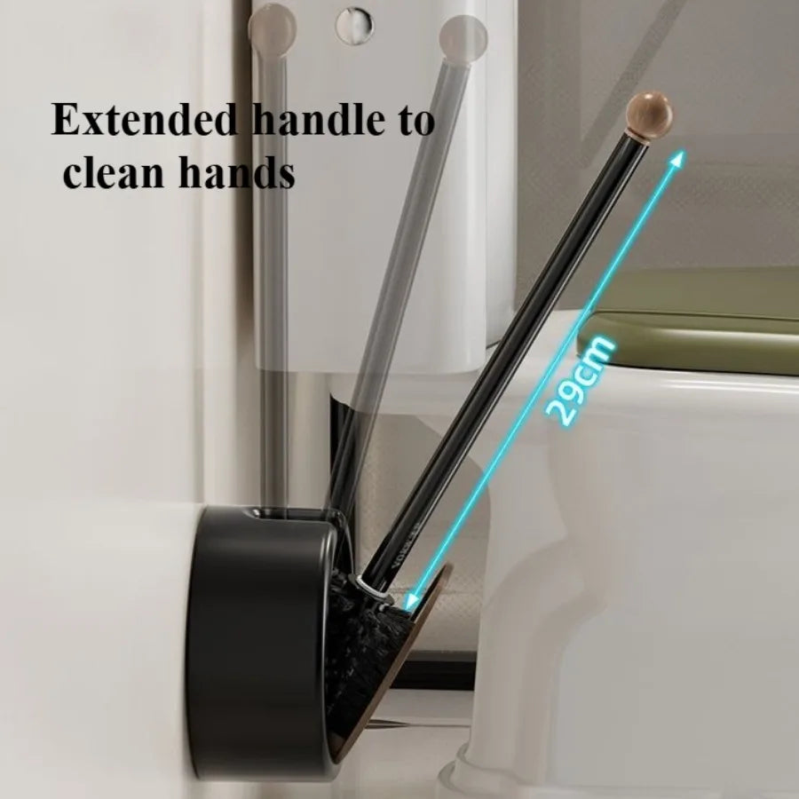 Wall Mounted Toilet Brush Without Punching Toilet Cleaning Detachable Wood Grain Toilet Long Handle Brush Bathroom Accessories Oasis Select