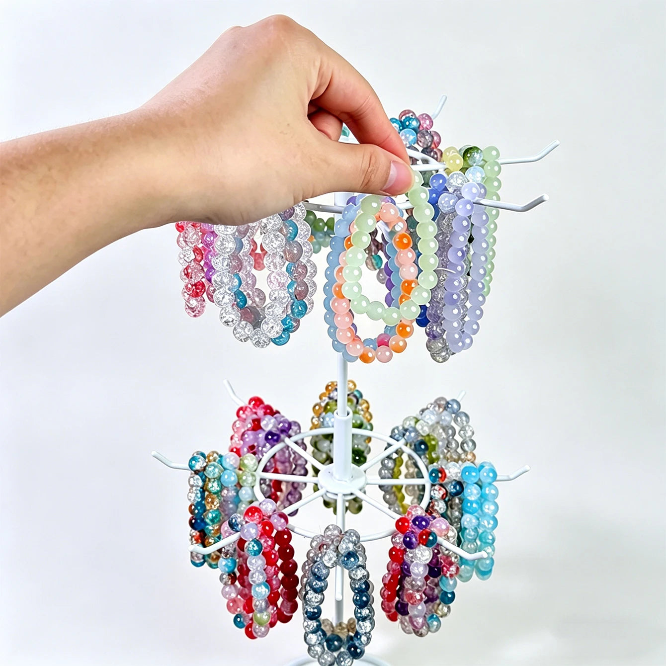 1pc Iron Art Two layer Rotating Bead Storage Desktop Bead Craft Display Stand Retail Jewelry Display Stand Oasis Select