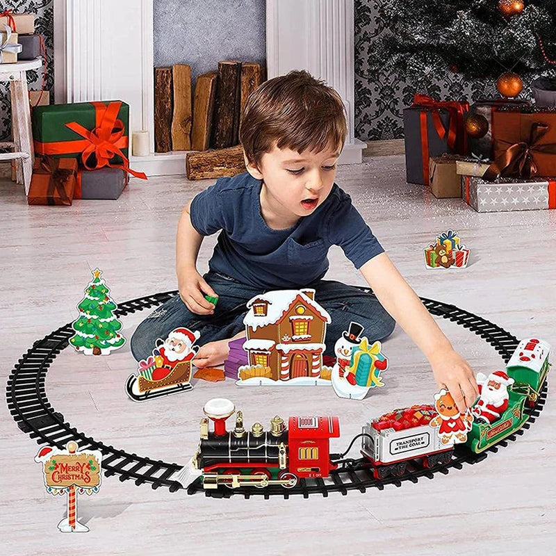 Electric Christmas Train Toys Christmas Tree Decoration Train Track Frame Railway Car With Sound&Light Rail Car Christmas Gifts Oasis Select