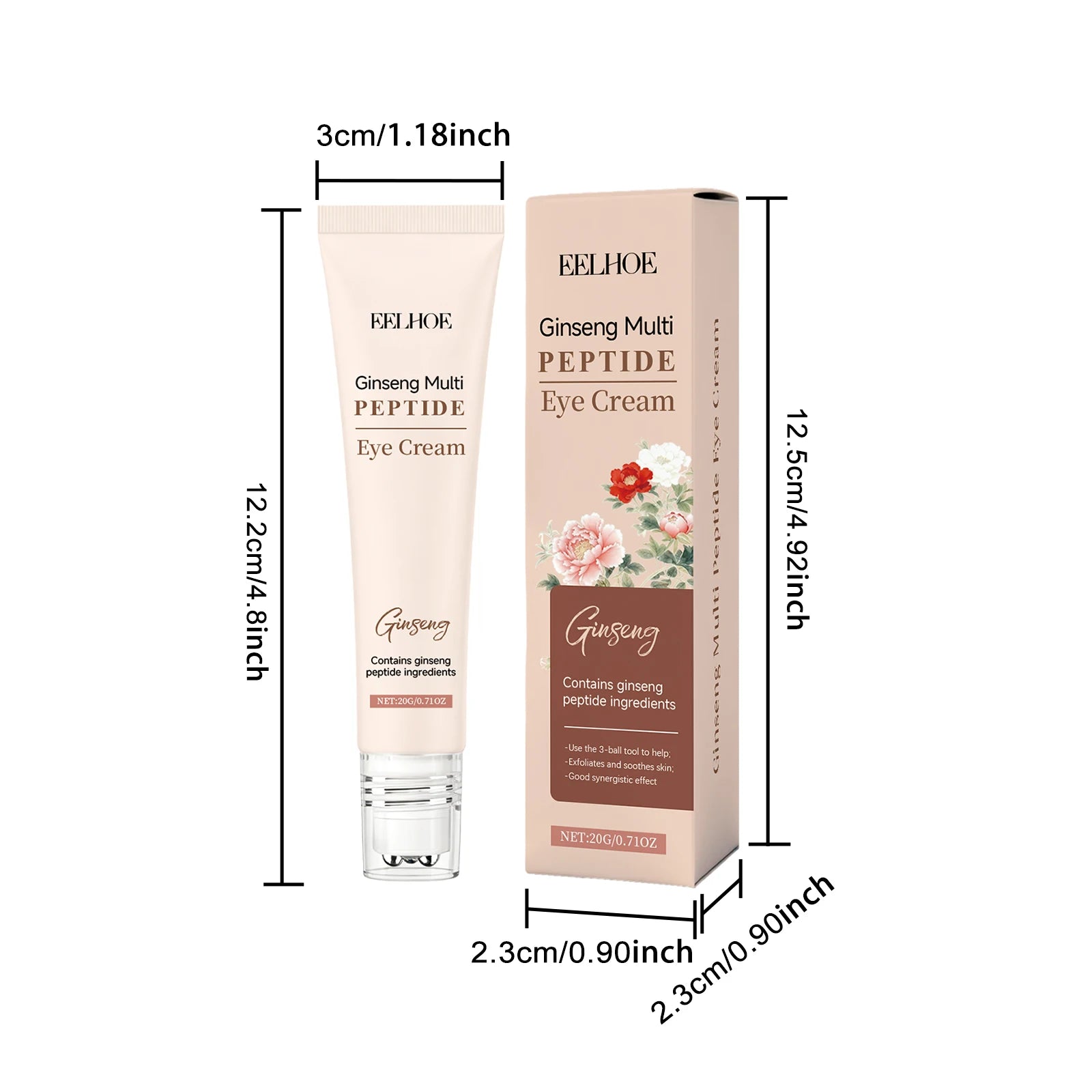 Eelhoe Ginseng Roller Eye Cream – Anti-Aging Dark Circles Roller Eye Cream Oasis Select 20g Boxed