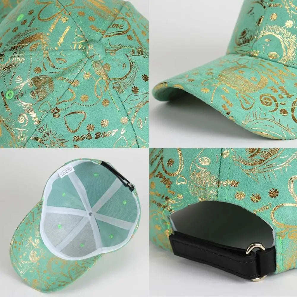 Golden Sketch Print Graffiti Baseball Cap Cotton Curved Brim Baseball Hats Adjustable Hip Hop Visor Cap For Man Women Unisex Oasis Select